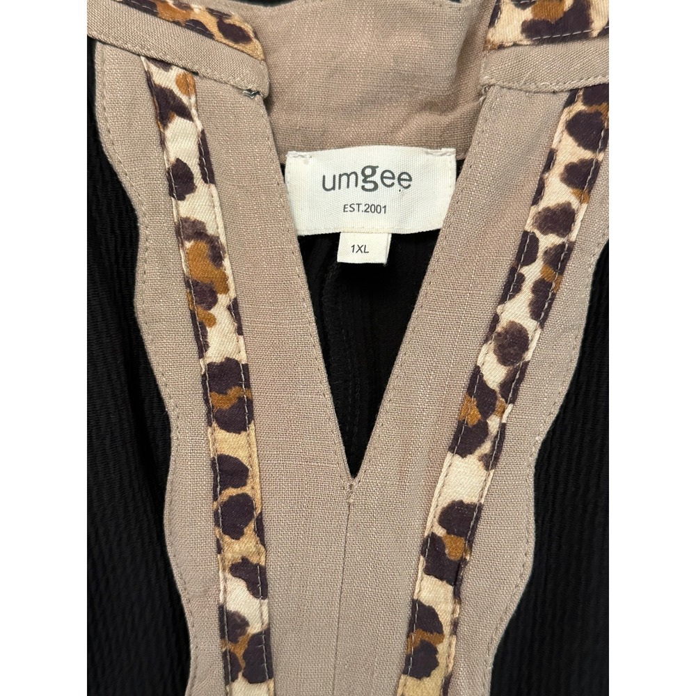Umgee Black Scalloped Leopard Trim 3/4 Sleeve Tunic Dress Plus Size 1XL - Picture 6 of 9